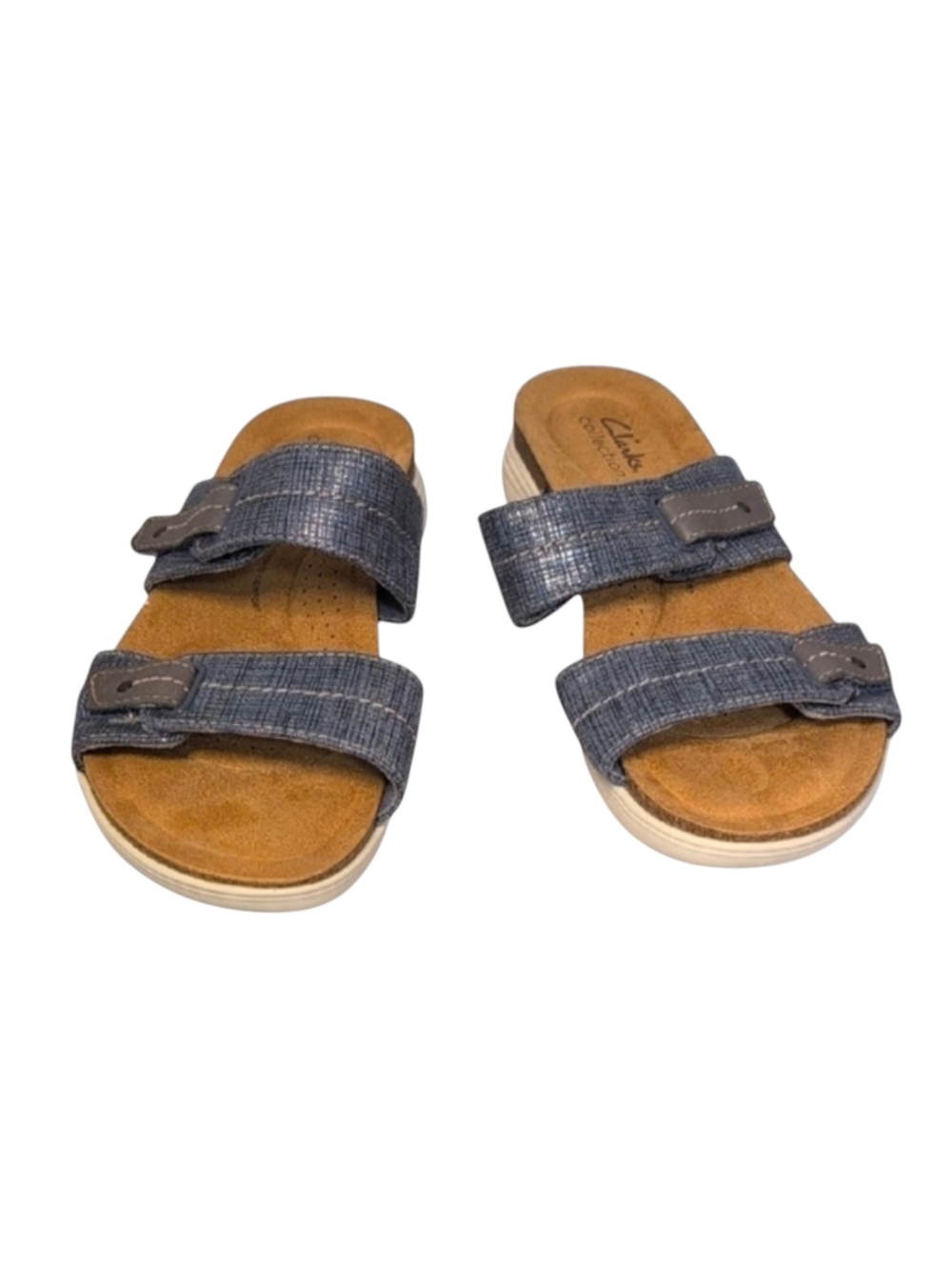 Clarks April Dusk Denim Blue Slide Sandals Size 8